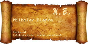 Milhofer Blanka névjegykártya